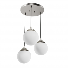  19515 - Hunter Hepburn Brushed Nickel with Cased White Glass 3 Light Pendant Cluster Ceiling Light Fixture