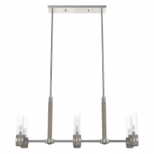  19471 - Hunter River Mill Brushed Nickel and Gray Wood with Clear Seeded Glass 6 Light Chandelier Ceiling Li