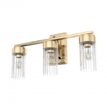  19684 - Hunter Gatz Alturas Gold with Clear Fluted Glass 3 Light Bathroom Vanity Wall Light Fixture