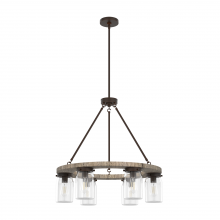  19210 - Hunter Devon Park Onyx Bengal and Barnwood with Clear Glass 6 Light Chandelier Ceiling Light Fixture
