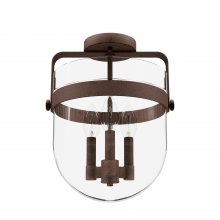  19835 - Hunter Karloff Textured Rust with Clear Glass 3 Light Flush Mount Ceiling Light Fixture