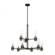  19478 - Hunter River Mill Rustic Iron and French Oak with Seeded Glass 9 Light Chandelier Ceiling Light Fixt