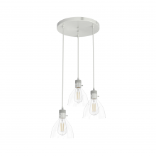  19310 - Hunter Van Nuys Brushed Nickel with Clear Glass 3 Light Pendant Cluster Ceiling Light Fixture