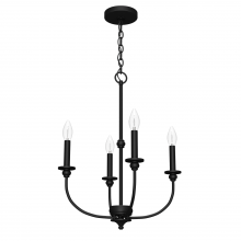  19638 - Hunter Southcrest Flat Matte Black 4 Light Chandelier Ceiling Light Fixture