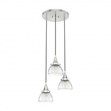 19325 - Hunter Cypress Grove Brushed Nickel with Clear Holophane Glass 3 Light Pendant Cluster Ceiling Light