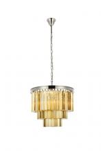  1201D20PN-GT/RC - Sydney 9 Light Polished Nickel Chandelier Golden Teak (Smoky) Royal Cut Crystal