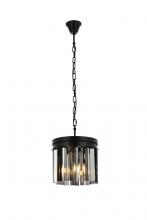  1208D12MB-SS/RC - Sydney 3 Light Matte Black Pendant Silver Shade (Grey) Royal Cut Crystal