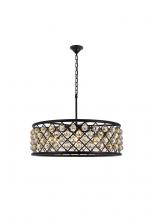  1214D32MB-GT/RC - Madison 8 Light Matte Black Chandelier Golden Teak (Smoky) Royal Cut Crystal