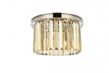  1238F16PN-GT/RC - Sydney 3 Light Polished Nickel Flush Mount Golden Teak (Smoky) Royal Cut Crystal