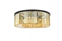  1238F43MB-GT/RC - Sydney 10 Light Matte Black Flush Mount Golden Teak (Smoky) Royal Cut Crystal