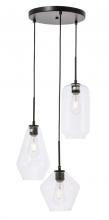  LD2268BK - Gene 3 Light Black and Clear Glass Pendant