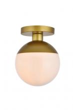  LD6054BR - Eclipse 1 Light Brass Flush Mount with Frosted White Glass