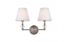  LD7022W15SN - Bethany 2 lights bath sconce in satin nickel with white fabric shade