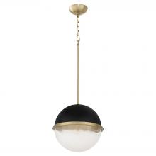  82-12-6980 - 12 inches Milky Glass Sphere, Textured Black, Aged Brass