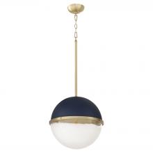  82-14-3280 - 14 inches Milky Glass Sphere, Blue, Aged Brass