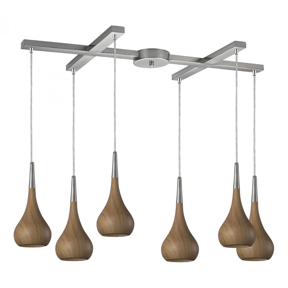 Lindsey 6 Light Pendant In Medium Oak And Satin